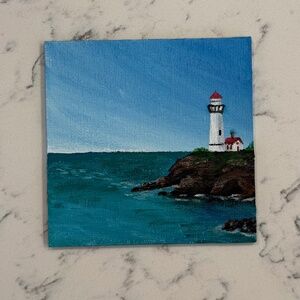 4”x4”Handpainted Acrylic Lighthouse Seascape